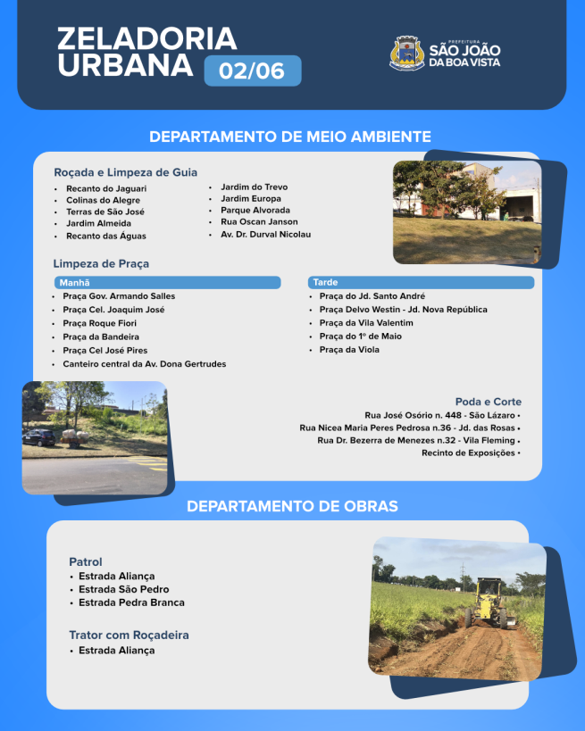 Imagem de Equipes dos departamentos de Obras e Meio Ambiente trabalhando nesta terça-feira, 02.
