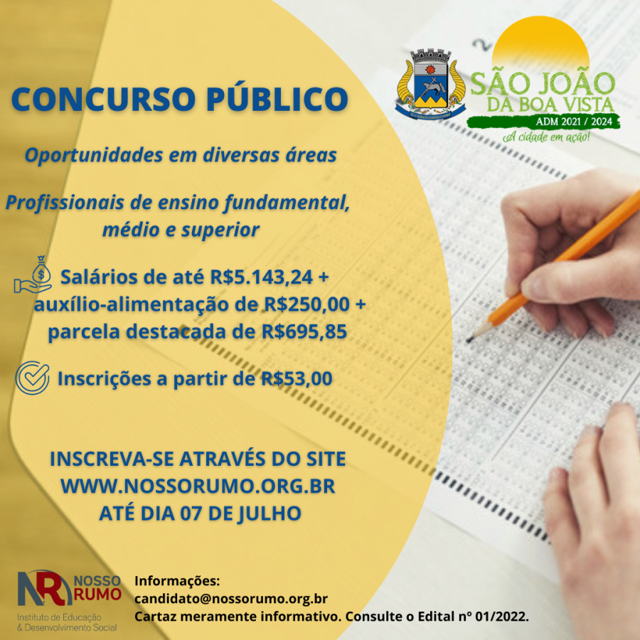 Inscrições para Concurso Público da Prefeitura de São João da Boa Vista