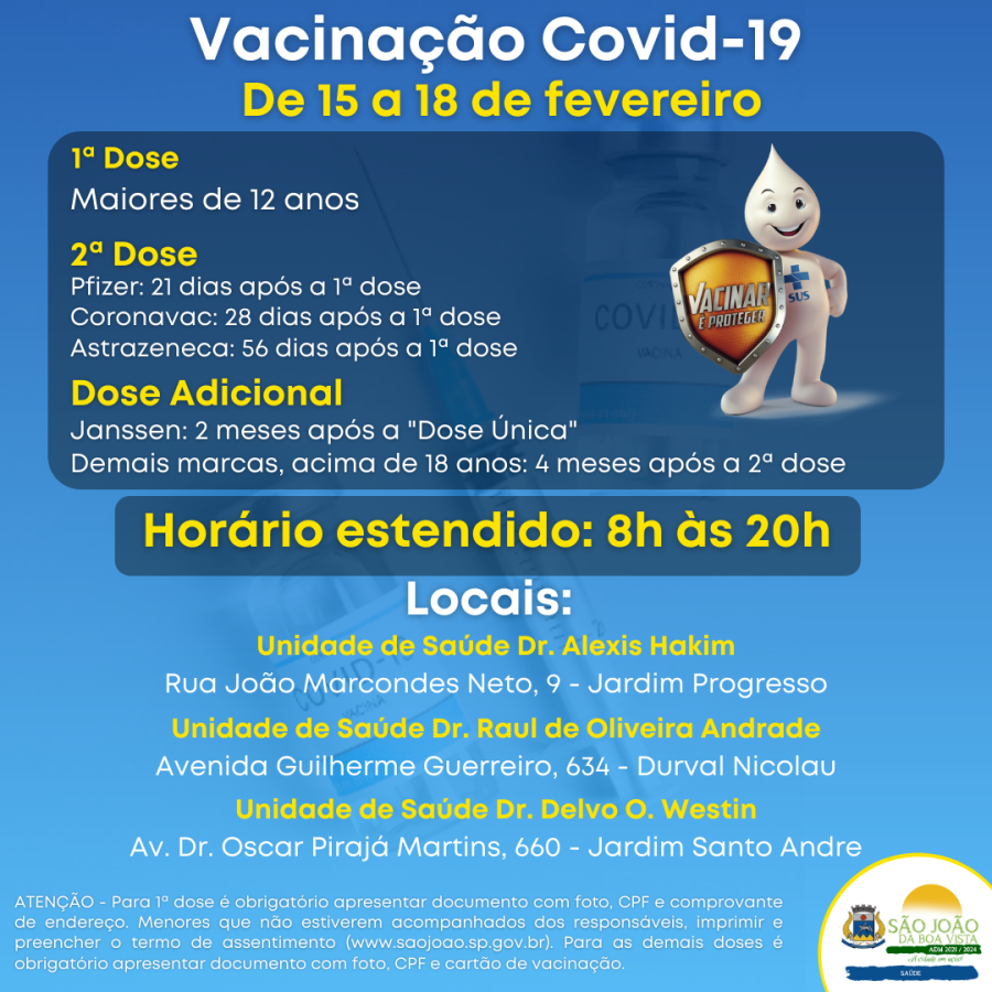 VACINÔMETRO 19/01/2022 - São João da Boa Vista/SP - Prefeitura de