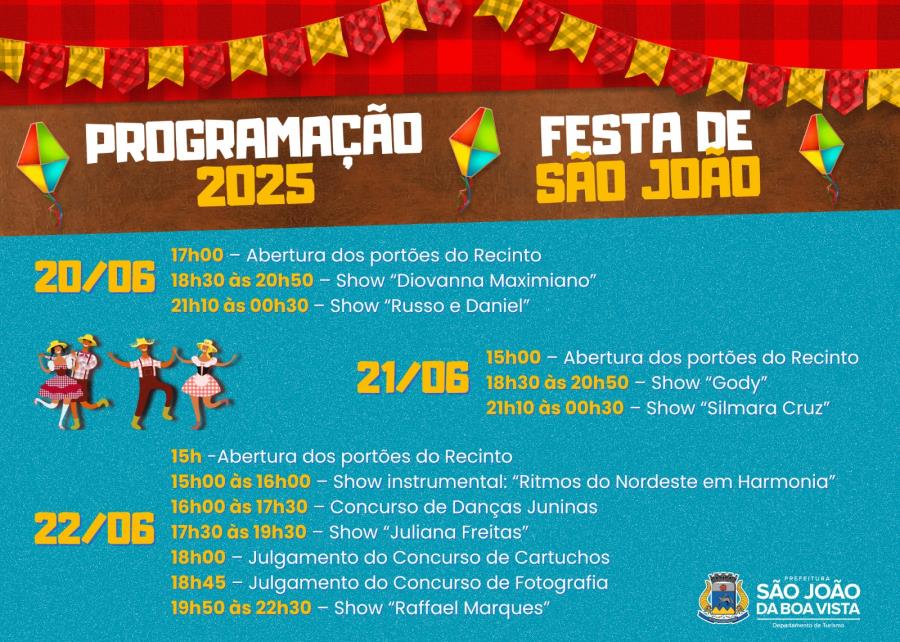 Festa de São João começa dia 20 de junho com programação esportiva,  cultural e musical gratuita