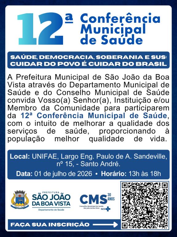 12ª Conferência Municipal de Saúde acontece no dia 1º de julho
