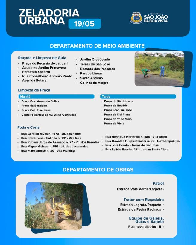 Imagem de As equipes dos departamentos de Obras e de Meio Ambiente seguem trabalhando em diversas regiões da cidade nesta quarta-feira, 19.