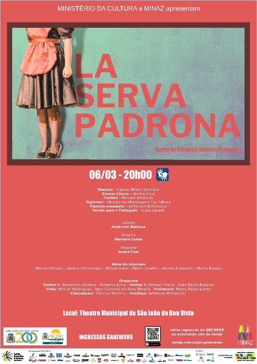 O Departamento de Cultura de São João da Boa Vista apresenta a deslumbrante ópera "La Serva Padrona" de Giovanni Battista Pergolesi!