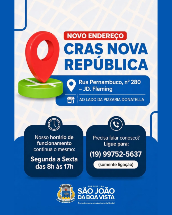 Imagem de CRAS do Jardim Nova República suspende atendimento nesta sexta-feira para mudança de endereço