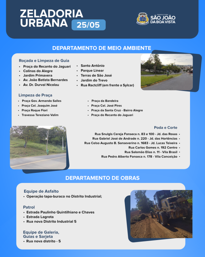 Imagem de Equipes dos departamentos de Obras e Meio Ambiente trabalhando nesta segunda-feira, 25.