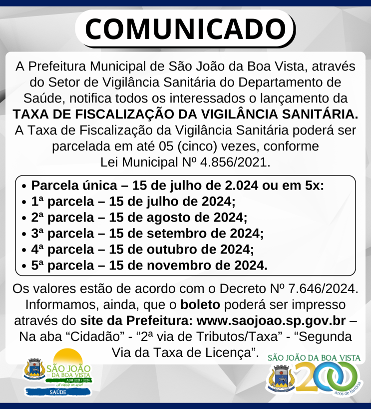 Comunicado - Vigilância Sanitária