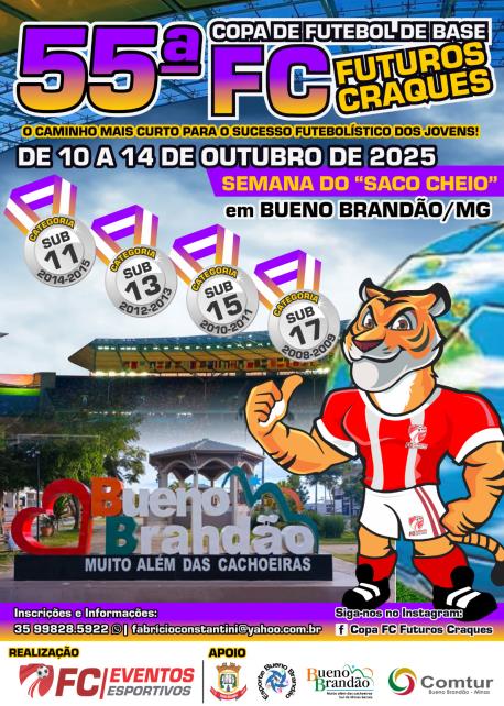 Bueno Brandão será sede da 55ª Copa FC Futuros Craques – 10 a 14 de outubro de 2025