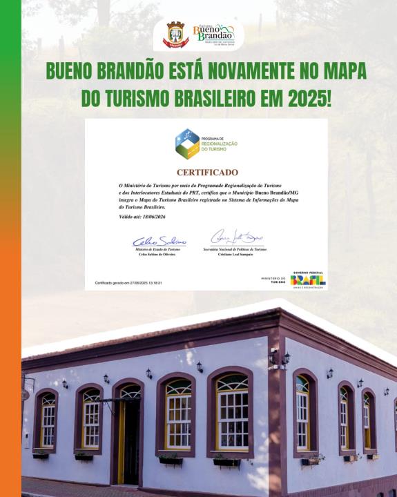 Bueno Brandão está novamente no Mapa do Turismo Brasileiro em 2025!