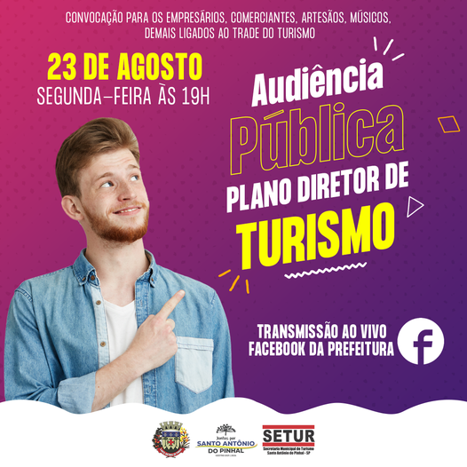 Secretaria de Turismo convoca para Audiência pública virtual o debate para atualização do Plano Diretor do Turismo