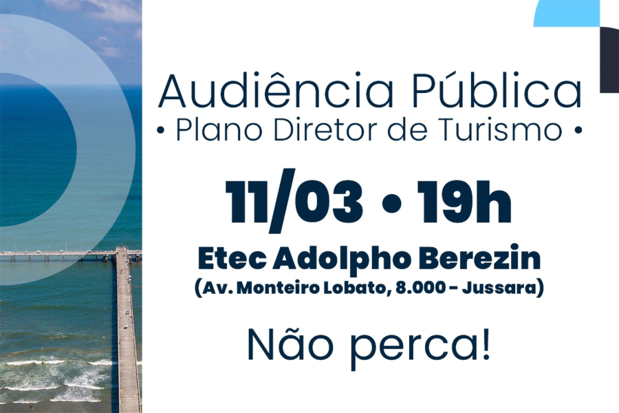 Audiência Pública, para atualização do Plano Diretor de Turismo, será realizada na próxima semana
