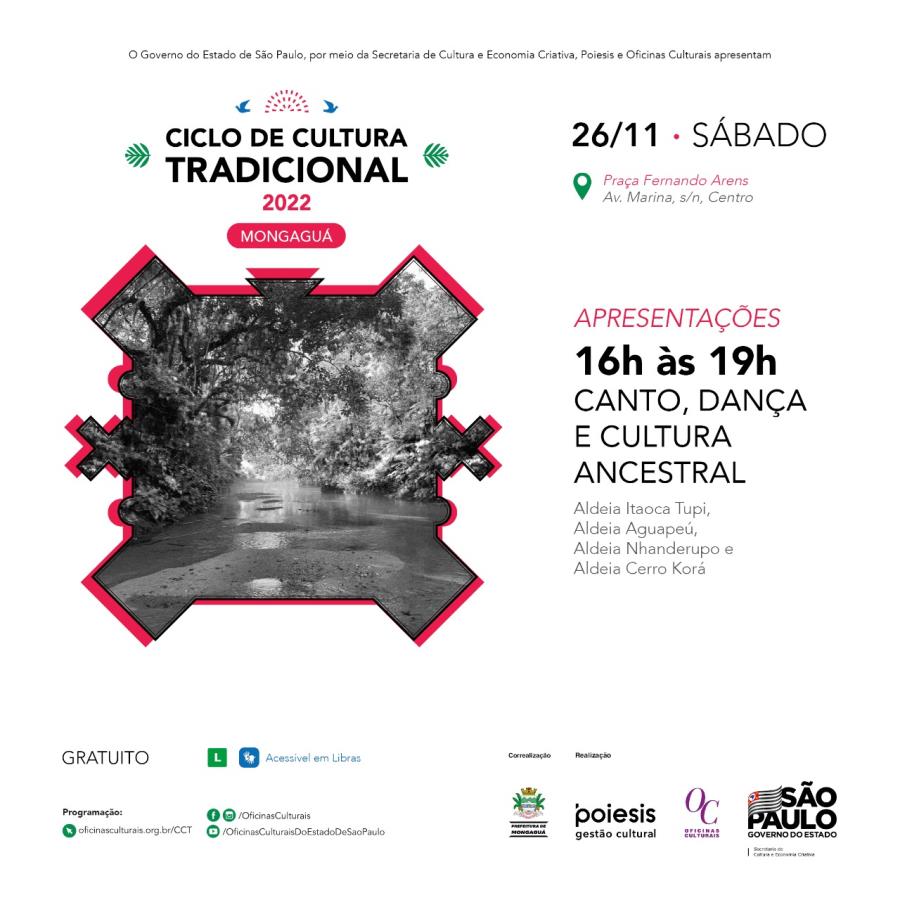 Ciclo de Cultura Tradicional traz apresentações e debates dos povos Guarani Mbya, Guarani Nhandewa e Tupi-Guarani para Mongaguá