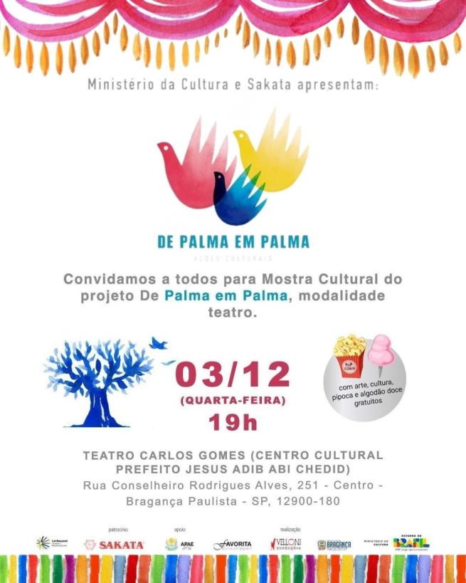 Ministério da Cultura apresentará Mostra Cultural “De Palma em Palma” no Teatro Carlos Gomes em Bragança Paulista