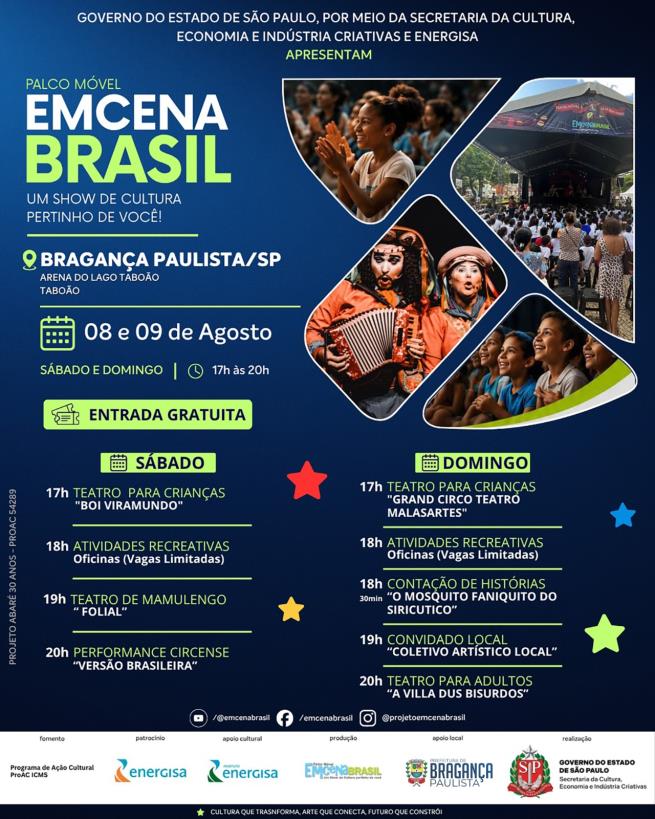 Projeto EmCena Brasil – Abaré 30 Anos leva programação cultural gratuita ao Lago do Taboão nos dias 08 e 09 de agosto