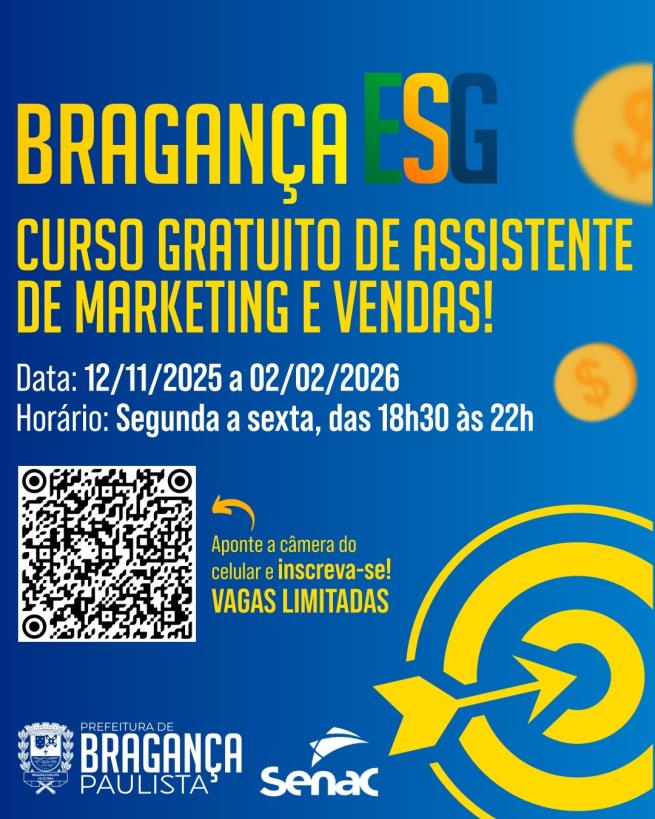 Prefeitura de Bragança Paulista e SENAC Abrem Inscrições para o Curso de Assistente de Marketing e Vendas