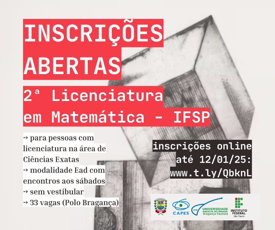 Polo UAB de Bragança Paulista abre inscrições para curso superior de segunda Licenciatura em Matemática