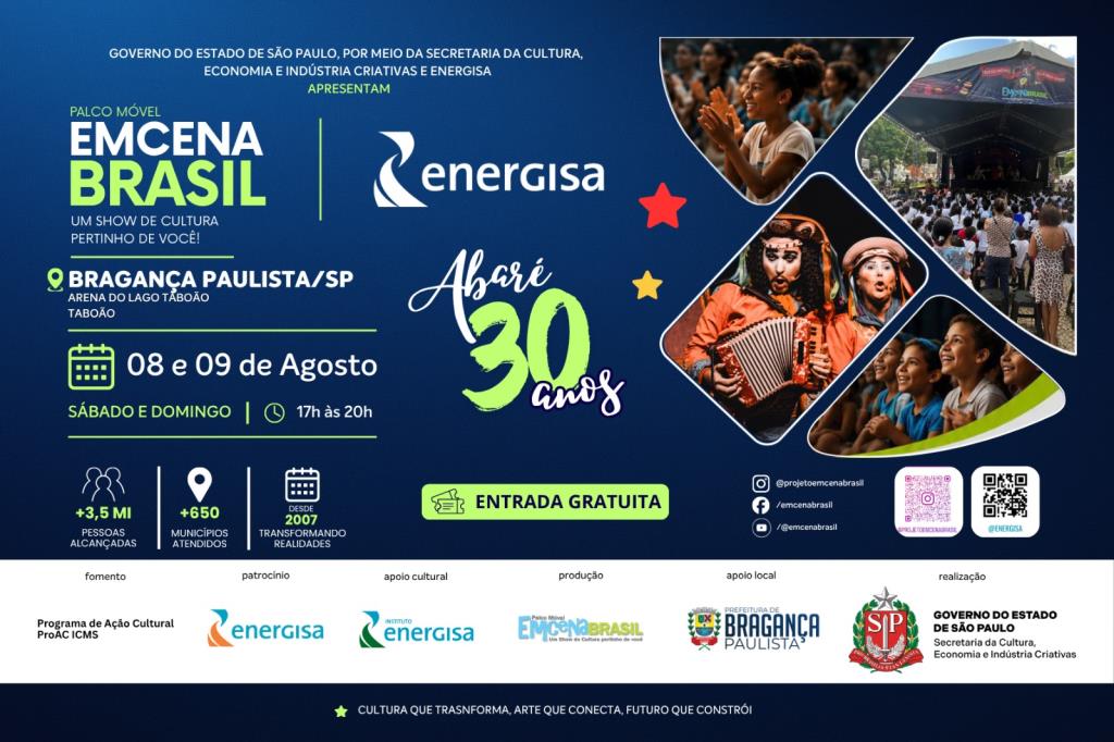 Projeto EmCena Brasil – Abaré 30 Anos leva programação cultural gratuita ao Lago do Taboão nos dias 08 e 09 de agosto