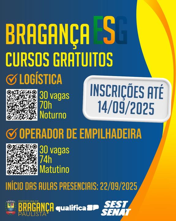 Programa ESG Bragança abre inscrições para novos cursos de Logística e Operador de Empilhadeira