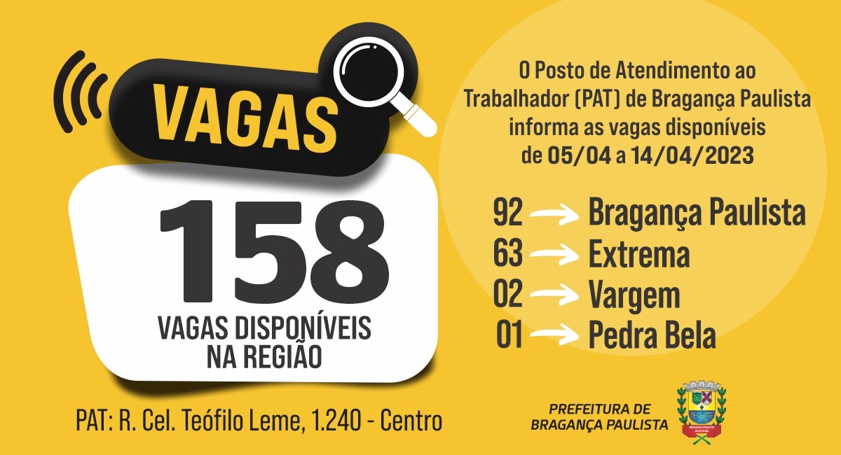 Posto de Atendimento ao Trabalhador tem 158 vagas disponíveis nesta semana