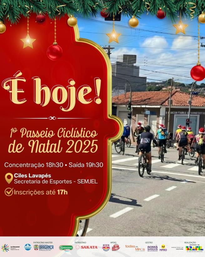 Primeiro Passeio Ciclístico de Natal acontece hoje em Bragança Paulista