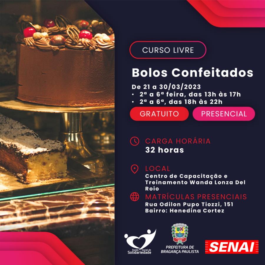 Inscrições abertas para curso de Bolos Confeitados   