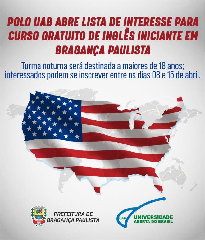 Polo UAB abre lista de interesse para curso gratuito de Inglês Iniciante em Bragança Paulista