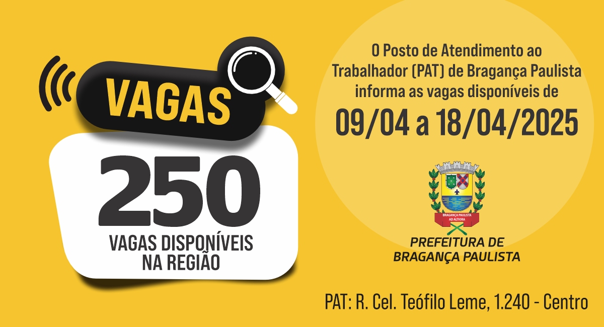 Posto de Atendimento ao Trabalhador tem 250 vagas disponíveis nesta semana