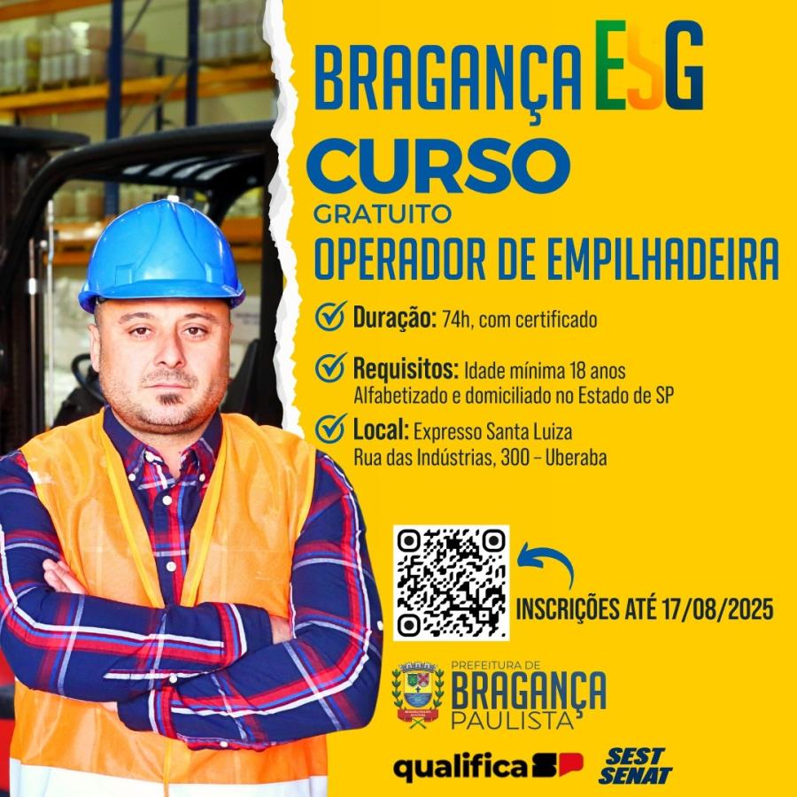 Prefeitura abre inscrições para curso gratuito de operador de empilhadeira