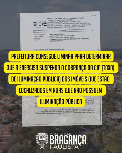 Prefeitura consegue liminar para determinar que a Energisa suspenda a cobrança da CIP (taxa de iluminação pública) dos imóveis que estão localizados em ruas que não possuem ilumina