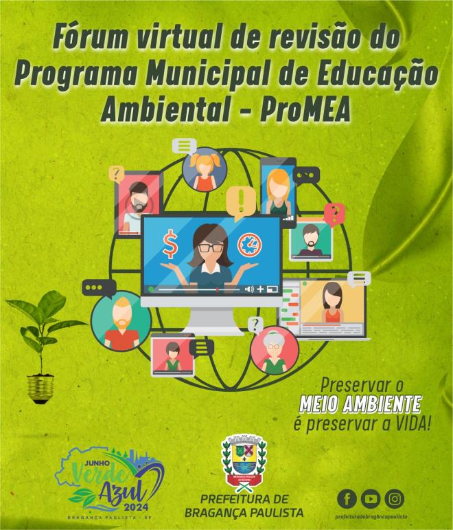 1º Fórum Virtual de Revisão do Programa Municipal de Educação Ambiental acontece nesta terça-feira (11/06)