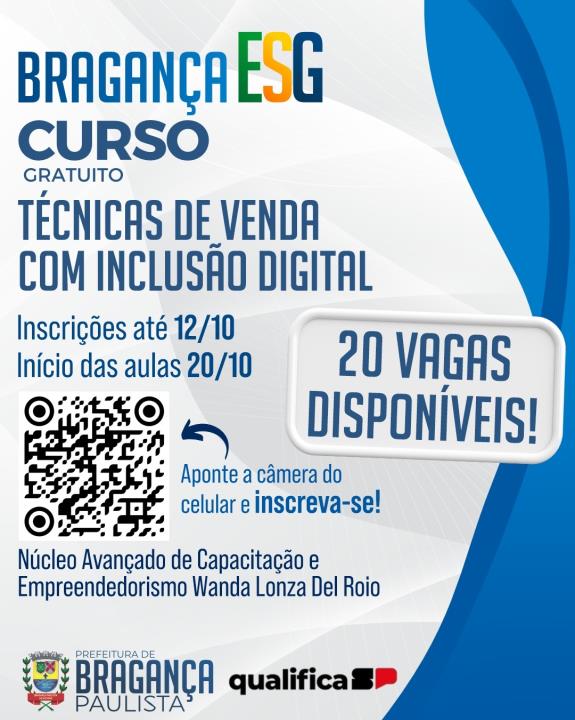 Prefeitura abre inscrições para curso gratuito de Técnicas de Venda com Inclusão Digital