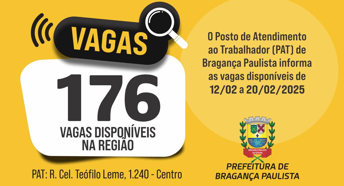 Posto de Atendimento ao Trabalhador tem 176 vagas disponíveis nesta semana