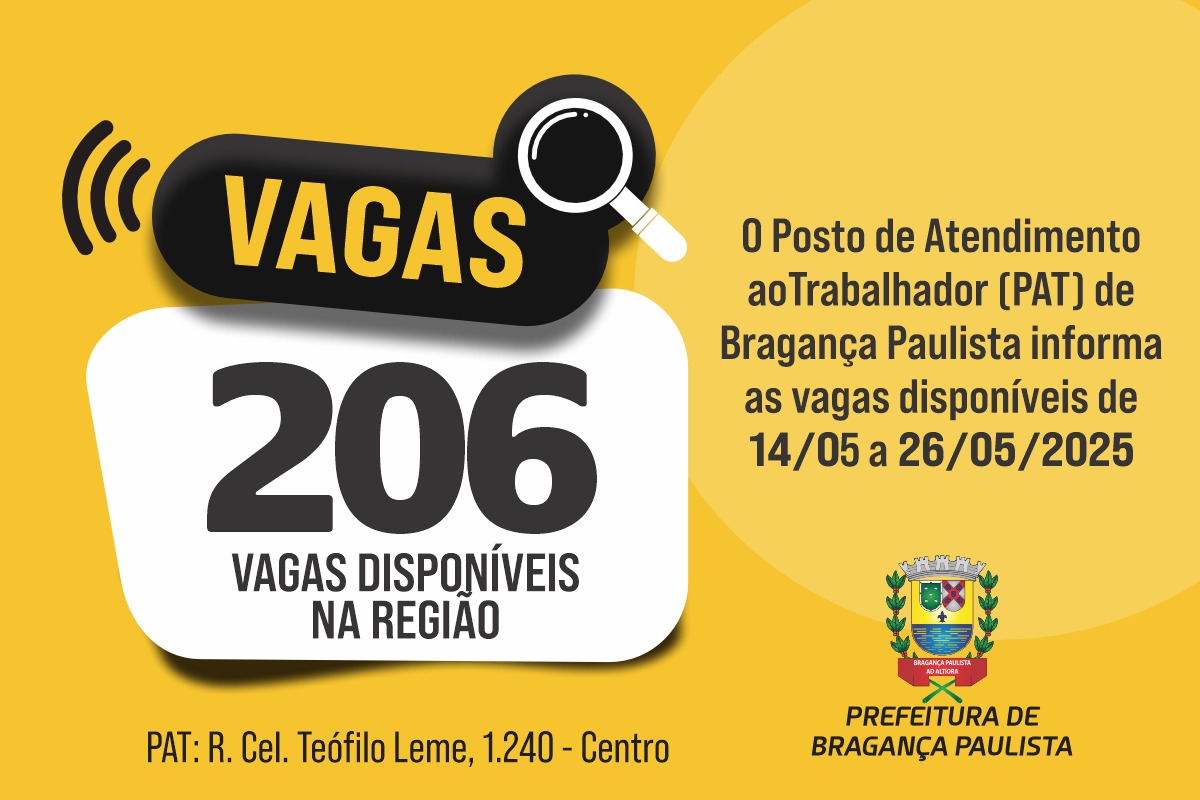 Posto de Atendimento ao Trabalhador tem 206 vagas disponíveis nesta semana