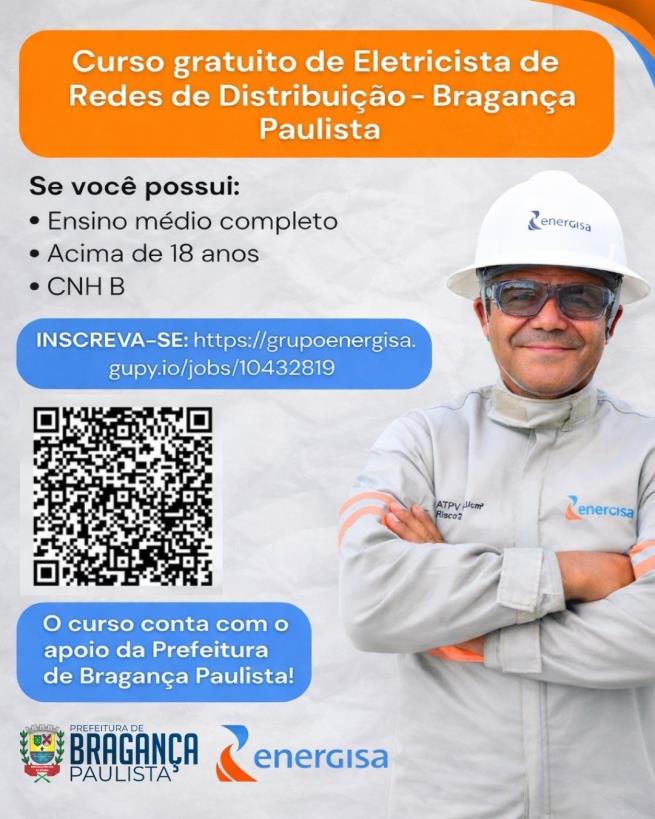 Energisa oferece vagas em curso gratuito de formação de eletricistas em Bragança Paulista