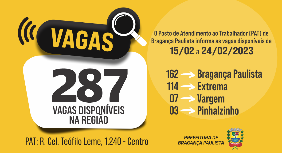 Posto de Atendimento ao Trabalhador tem 287 vagas disponíveis nesta semana 