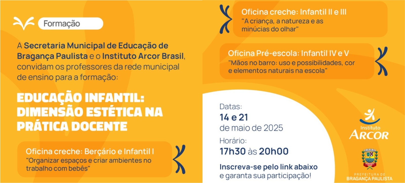 Formação “Educação Infantil: Dimensão estética na prática docente” será realizada para professores da rede municipal de ensino
