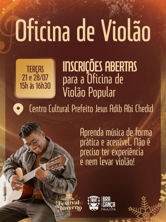 Festival de Inverno 2026 abre inscrições para Oficina de Violão Popular