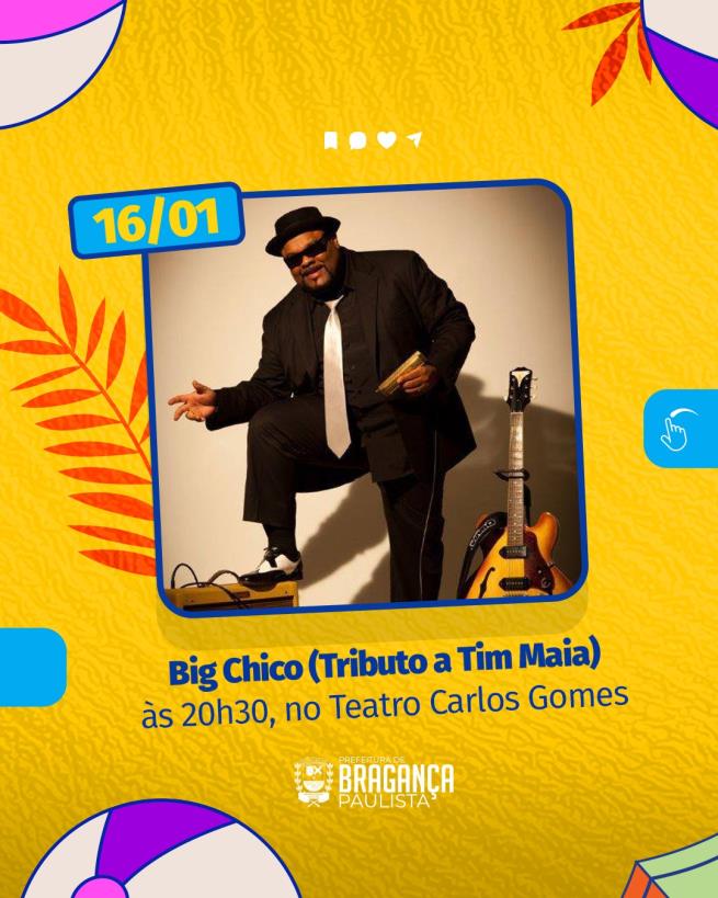 Big Chico leva o balanço de Tim Maia ao Festival de Verão 2026 nesta sexta-feira (16), no Teatro Carlos Gomes