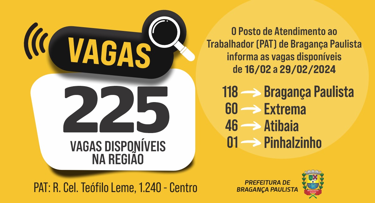 Posto de Atendimento ao Trabalhador tem 225 vagas disponíveis nesta semana