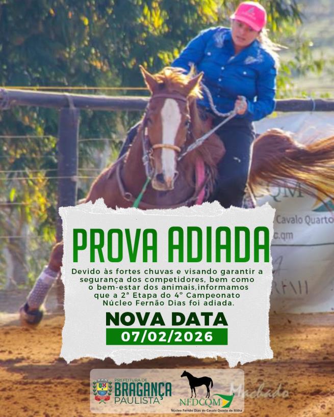 Nota de adiamento – 2ª etapa do 4º Campeonato de Cavalo Quarto de Milha