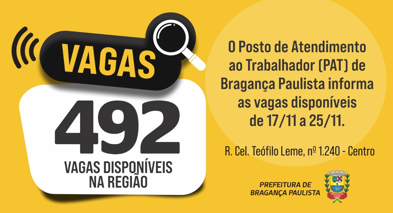 Posto de Atendimento ao Trabalhador tem 492 vagas disponíveis nesta semana
