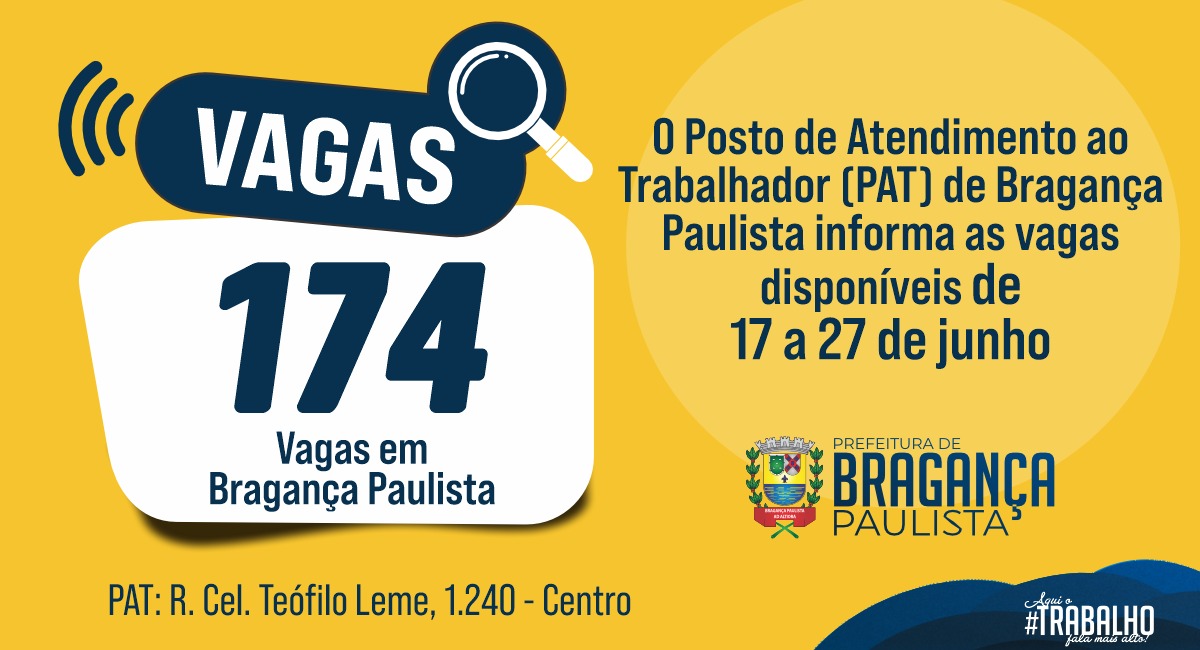 Posto de Atendimento ao Trabalhador tem 174 vagas disponíveis nesta semana