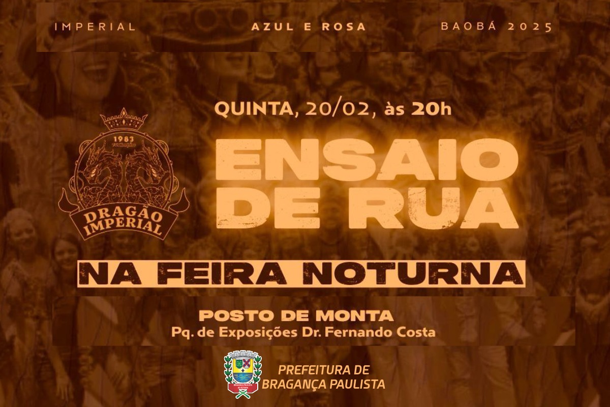 Feira Noturna terá apresentação da Escola de Samba Dragão Imperial nesta quinta-feira (20/02)