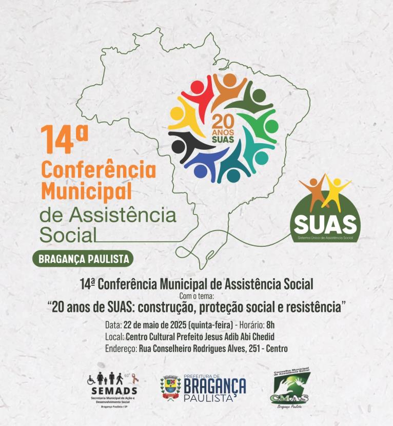 14ª Conferência Municipal de Assistência Social acontece em 22 de maio em Bragança Paulista