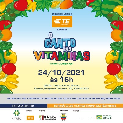Musical infantil “O Canto das Vitaminas” acontece neste domingo 24 de outubro