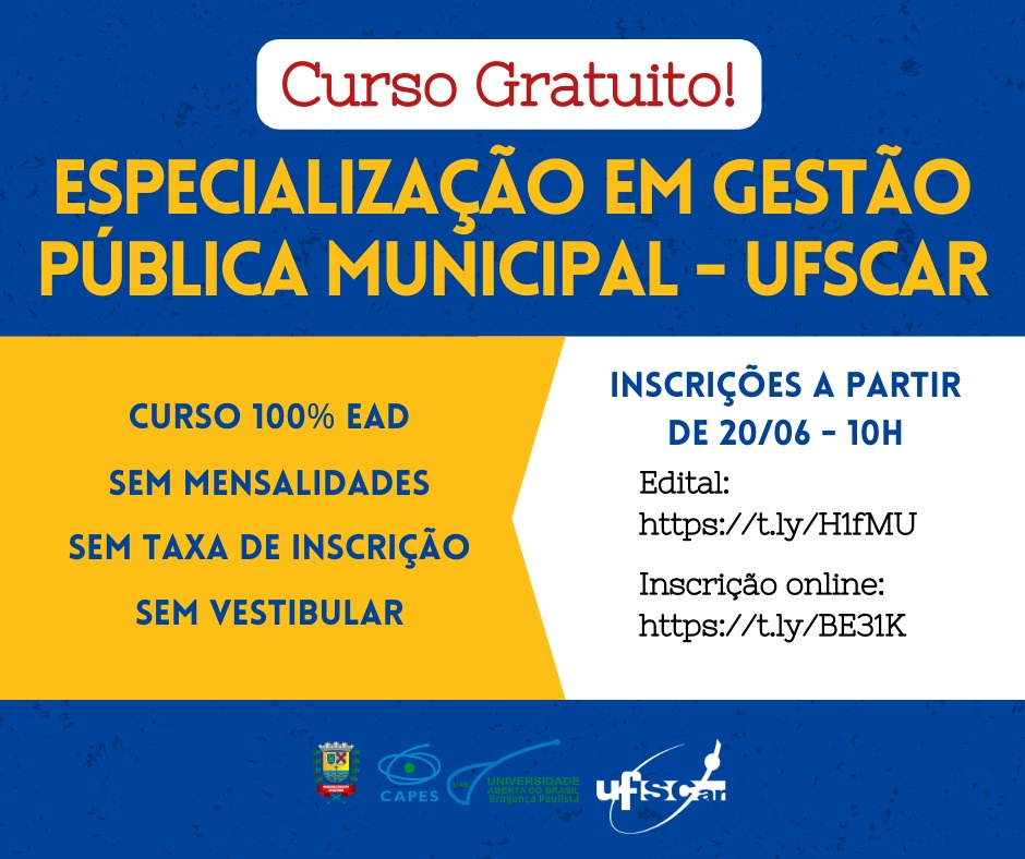 Polo UAB de Bragança Paulista abre inscrições gratuitas para curso de Especialização em Gestão Pública Municipal