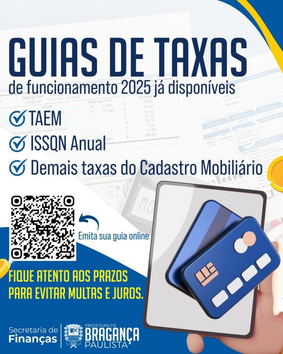 Prefeitura disponibiliza guias para pagamento das Taxas de Funcionamento de 2025