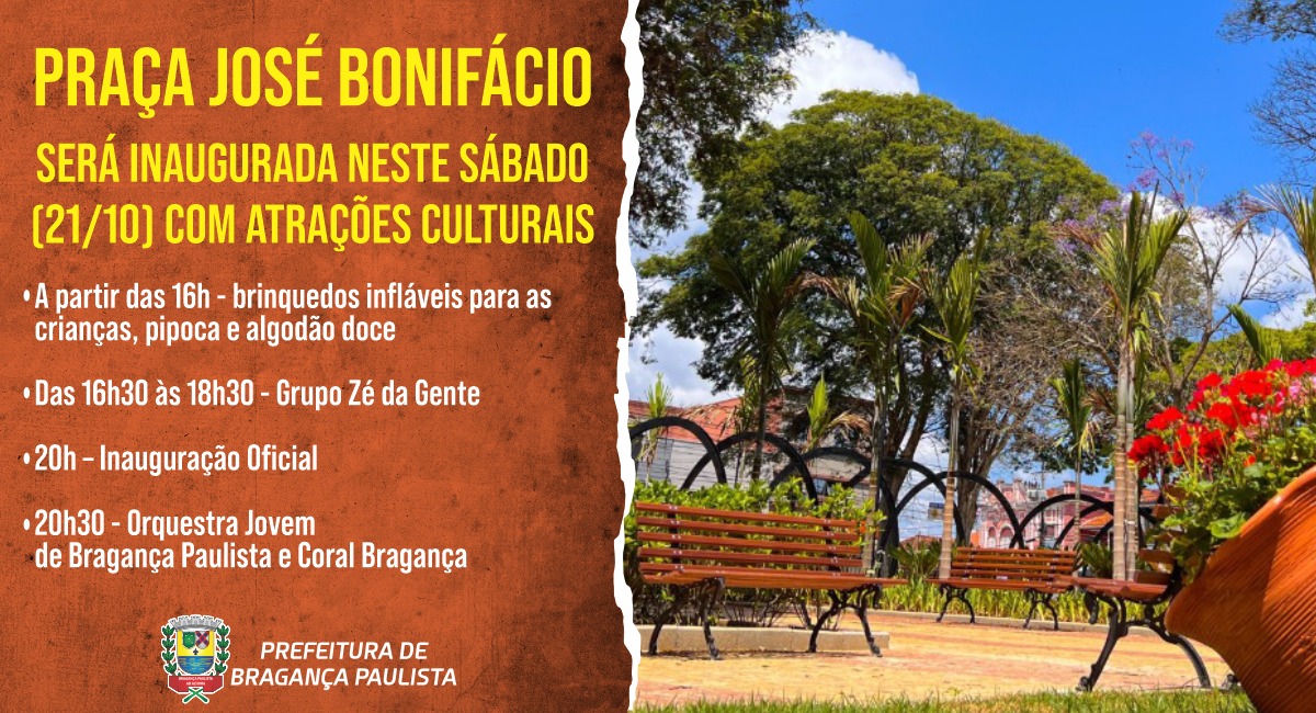 Praça José Bonifácio será inaugurada neste sábado (21/10) com atrações culturais