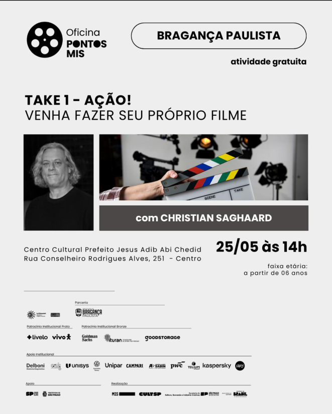 Oficina gratuita de cinema do Pontos MIS convida público a criar o próprio filme no Maio Cultural 2026