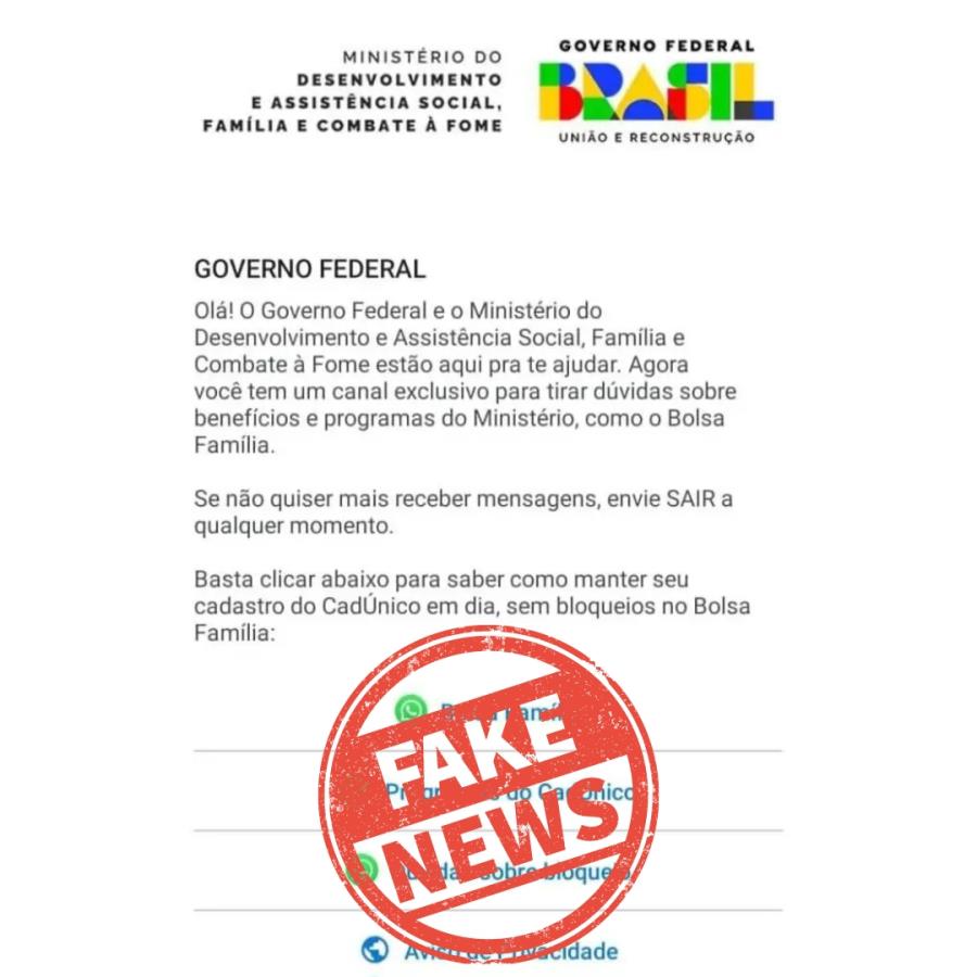Prefeitura alerta para mensagens falsas sobre atualização do Bolsa Família e CadÚnico