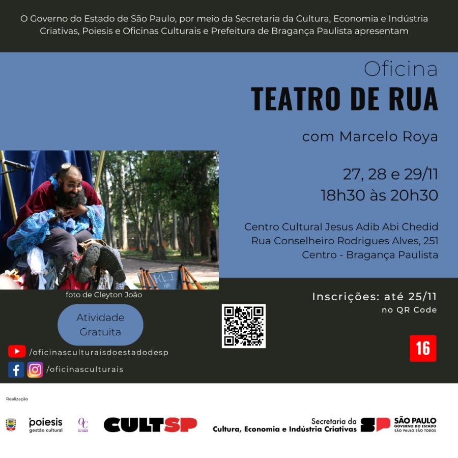 Oficina gratuita de Teatro de Rua acontece em novembro no Centro Cultural Prefeito Jesus Chedid